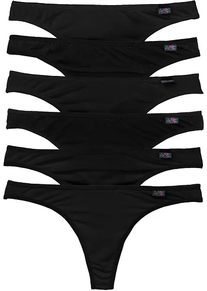 String mit Bio-Baumwolle (6er Pack) in schwarz von vorne - bonprix