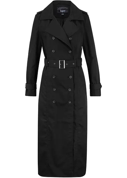 Long-Trenchcoat mit Taillengürtel in schwarz von vorne - bonprix