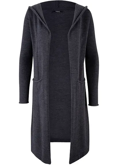 Longstrickjacke mit Kapuze in grau von vorne - bonprix