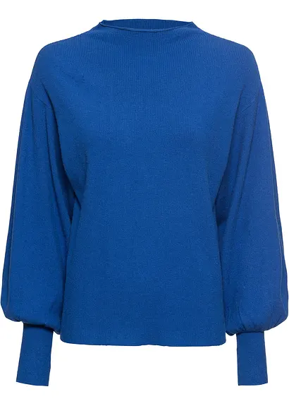 Strickpullover mit Ballonärmeln in blau von vorne - bonprix