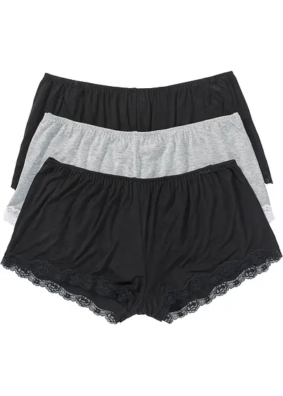 Lockere Viskose Boxer (3er Pack) in schwarz von vorne - bonprix
