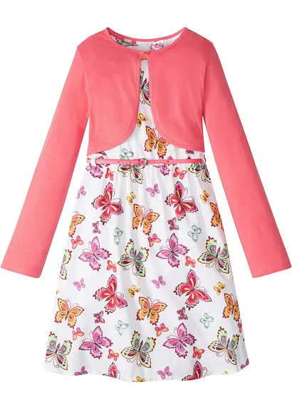 Kleid + Gürtel + Bolero (3-tlg. Set) in weiß von vorne - bonprix