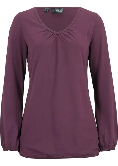 Langarmshirt mit Gummizug aus reiner Baumwolle in lila - bonprix