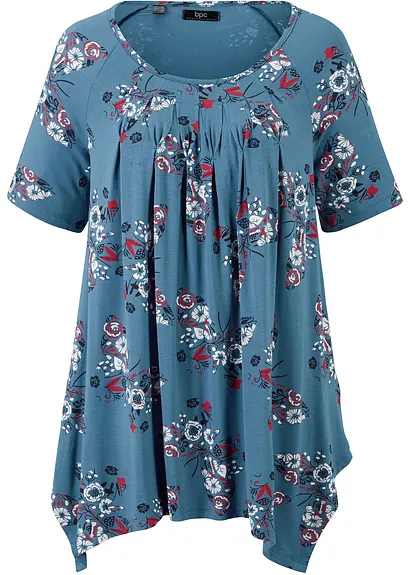 Zipfel-Longshirt, kurzarm in blau von vorne - bonprix