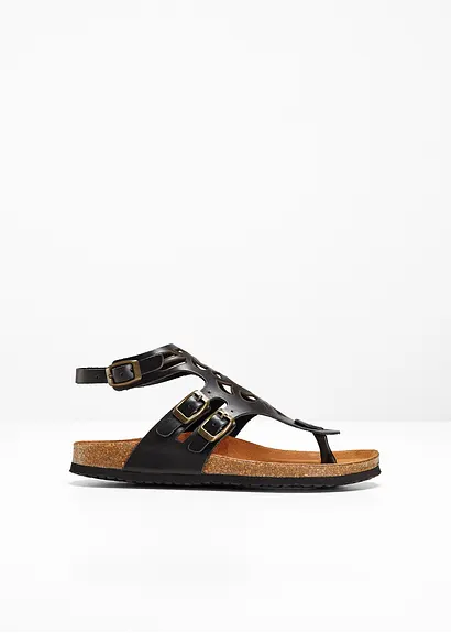 Bequeme Sandale aus Leder in schwarz von vorne - bonprix