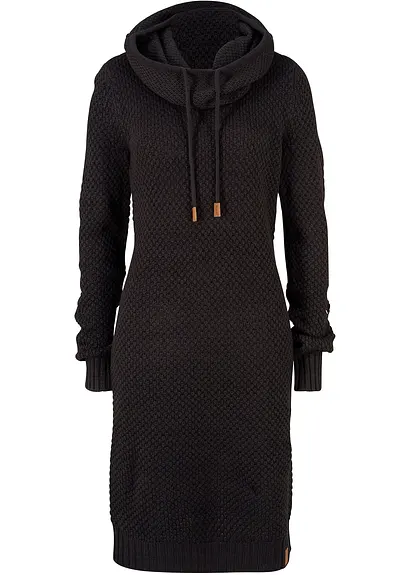 Strickkleid mit Schalkragen in schwarz von vorne - bonprix