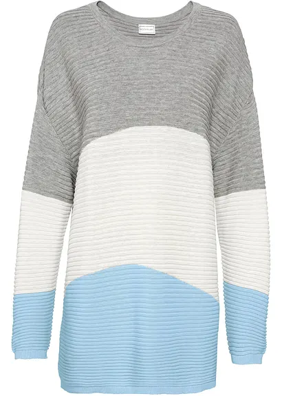 Longpullover mit Rippmuster in grau von vorne - bonprix