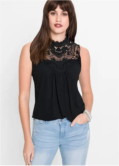 Shirtbluse in schwarz von vorne (im Anschnitt) - bonprix