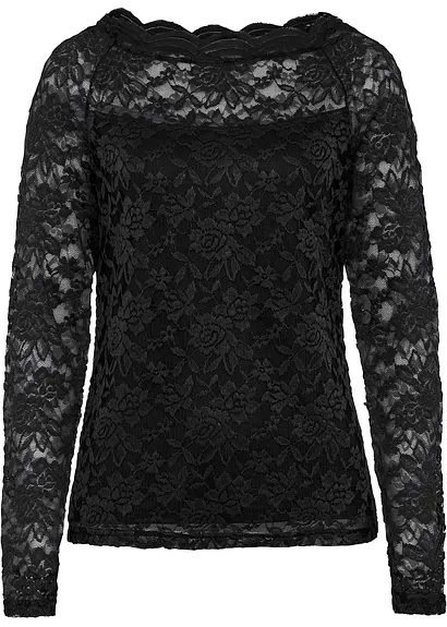 Spitzen-Langarmshirt in schwarz von vorne - bonprix