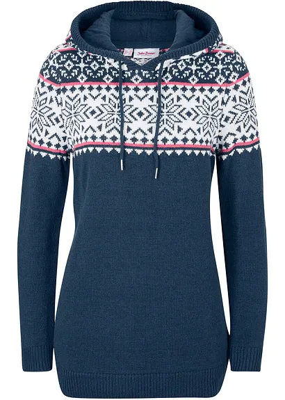 Strickpullover mit Kapuze in blau von vorne - bonprix