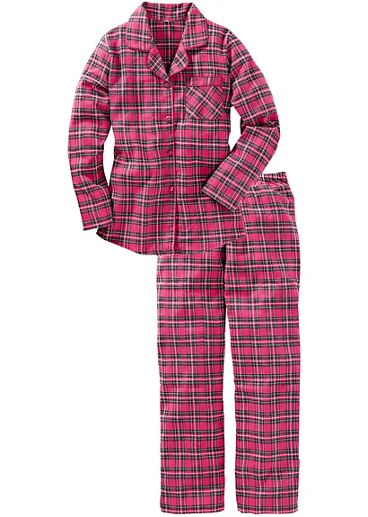 Gewebter Flanell Pyjama in pink von vorne - bonprix