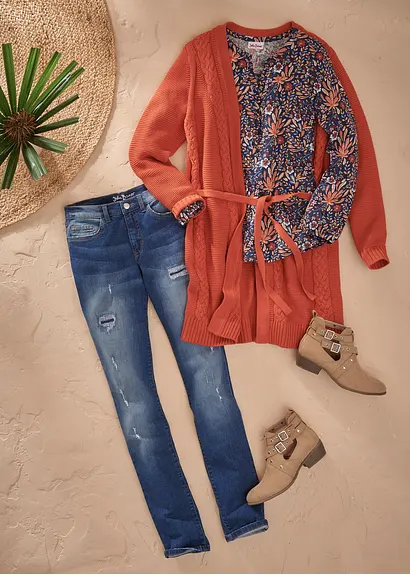 Shirt-Tunika, bedruckt, Langarm in orange - bonprix