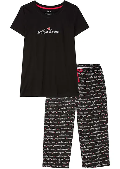 Capri Pyjama in schwarz von vorne - bonprix