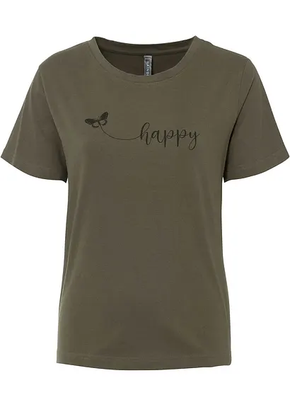 Bedrucktes T-Shirt aus reiner Baumwolle in grün von vorne - bonprix