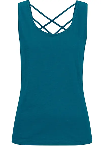 Jersey-Top aus reiner Bio-Baumwolle in petrol von vorne - bonprix