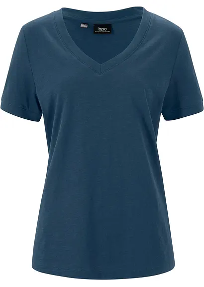 T-Shirt aus reiner Baumwolle in blau von vorne - bonprix