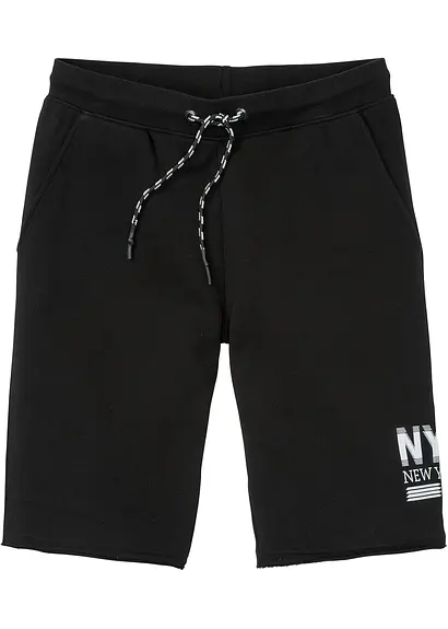Sweat-Bermuda mit offenen Kanten in schwarz von vorne - bonprix