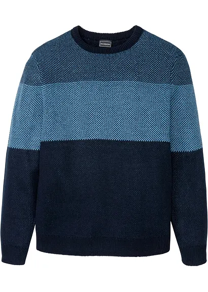 Rundhalspullover im Colourblocking in blau von vorne - bonprix