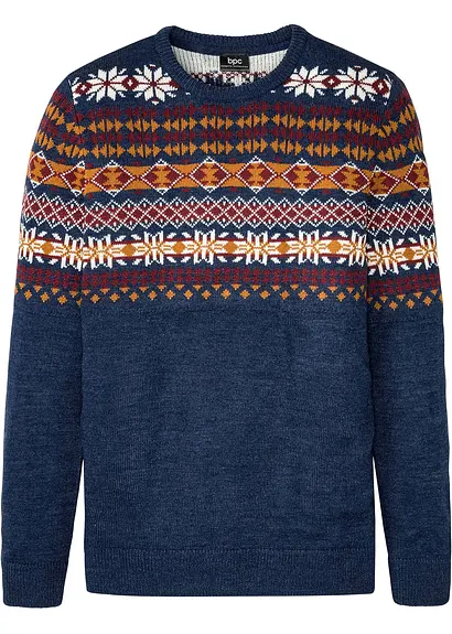 Norweger-Pullover in blau von vorne - bonprix