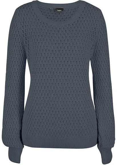 Pullover mit Strukturstrick in blau von vorne - bonprix