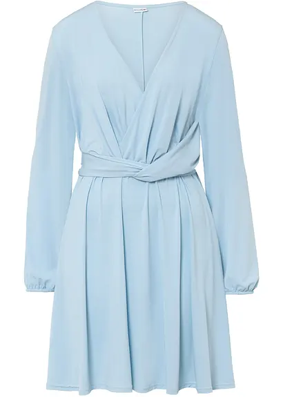 Jerseykleid in Wickeloptik in blau von vorne - BODYFLIRT