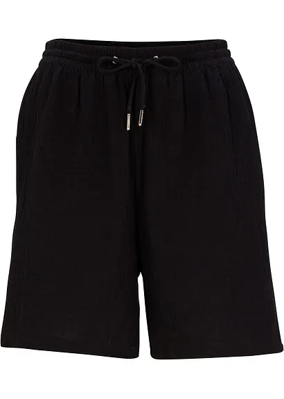 Shorts aus Musselin in schwarz von vorne - bonprix