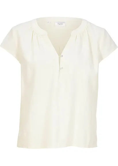 Kurzgeschnittene Bluse mit Leinen und Seitenschlitzen in weiß von vorne - bonprix
