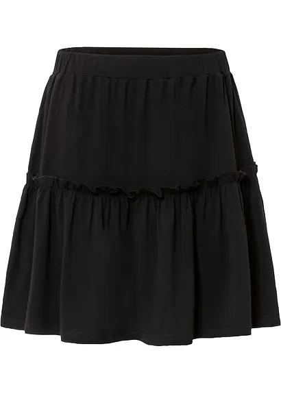 Jersey-Rock mit Volant aus Viskose-Mix in schwarz von vorne - bonprix