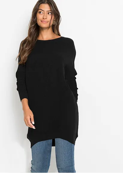 Long-Pullover aus Viskose-Mix in schwarz von vorne (im Anschnitt) - bonprix