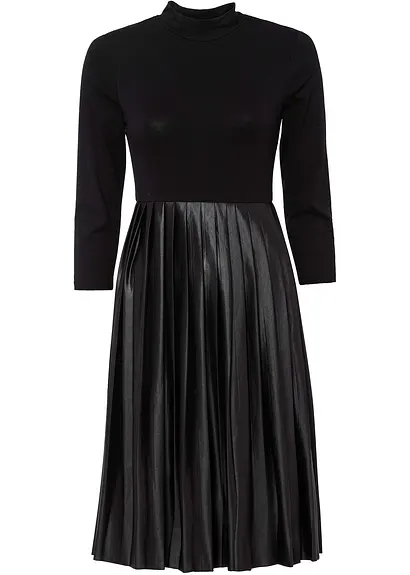 Jerseykleid mit Materialmix in schwarz von vorne - bonprix