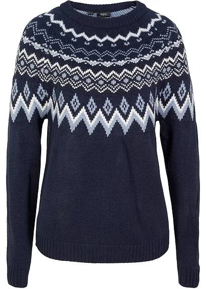 Hochgeschlossener Norweger-Pullover in blau von vorne - bonprix
