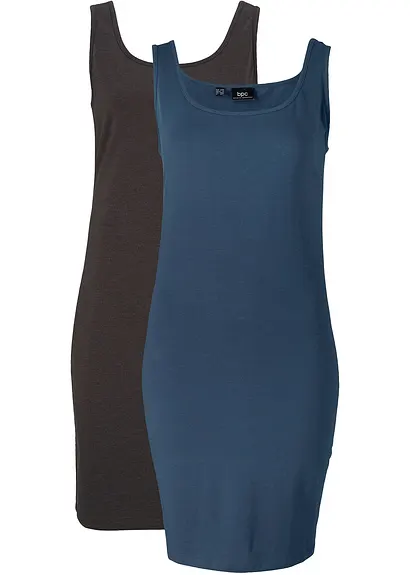Figurbetontes Shirtkleid (2er Pack) in blau von vorne - bonprix
