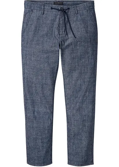 Regular Fit Chambray-Chinohose, Straight in blau von vorne - bonprix