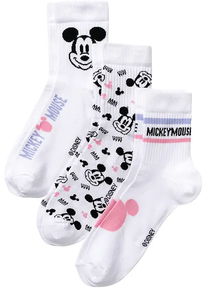 Kurze Tennissocken Mickey Mouse (3er Pack) in weiß von vorne - Disney