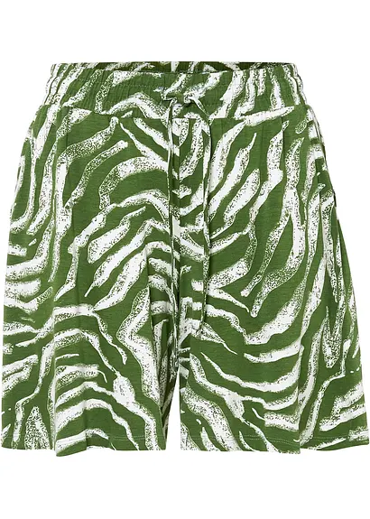 Weite Viskose-Jerseyshorts mit High-Waist-Bequembund in grün von vorne - bonprix