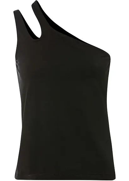 Cold-Shoulder Top mit Bio-Baumwolle in schwarz von vorne - bonprix