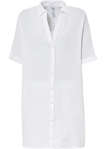 Oversize-Longbluse aus Baumwoll-Musselin in weiß von vorne - bonprix