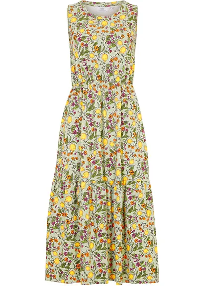 Midi-Jersey-Kleid aus elastischem Bio-Baumwoll-Mix in grün von vorne - bonprix