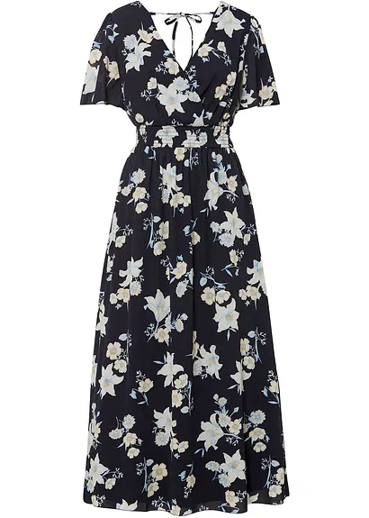 Maxikleid mit Blüten-Print in schwarz von vorne - bonprix
