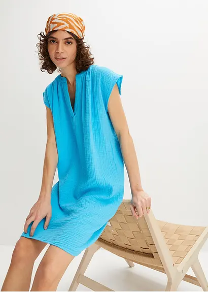 Minikleid aus reiner Baumwolle in blau von vorne (Totalaufnahme) - bonprix