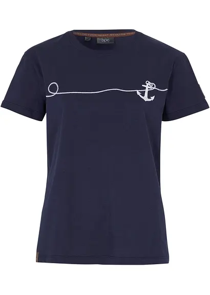 Besticktes T-Shirt in blau von vorne - bonprix