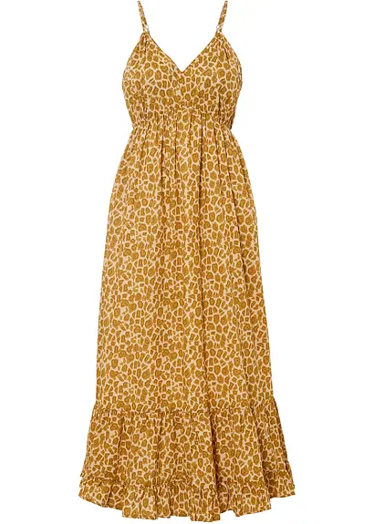 Maxikleid mit Leo-Druck in beige von vorne - RAINBOW