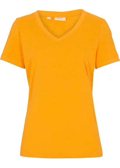 T-Shirt aus reiner Baumwolle in orange von vorne - bonprix