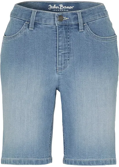 Straight Jeans Bermuda Mid Waist in blau von vorne - bonprix