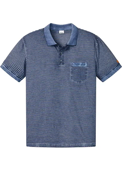Poloshirt in gewaschener Optik, Kurzarm in blau von vorne - bonprix