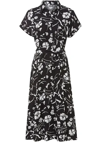 bedrucktes Blusenkleid in schwarz von vorne - bonprix