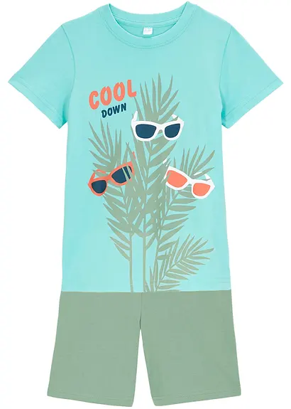 T-Shirt und kurze Hose (2-tlg.Set) aus Bio Baumwolle in grün von vorne - bonprix