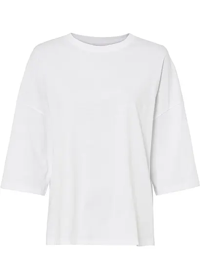 Oversize Shirt aus elastischem Bio-Baumwoll-Mix in weiß von vorne - bonprix