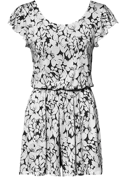 Jersey-Jumpsuit in schwarz von vorne - bonprix