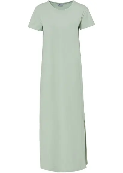 Maxikleid aus reiner Baumwolle in grün von vorne - bonprix